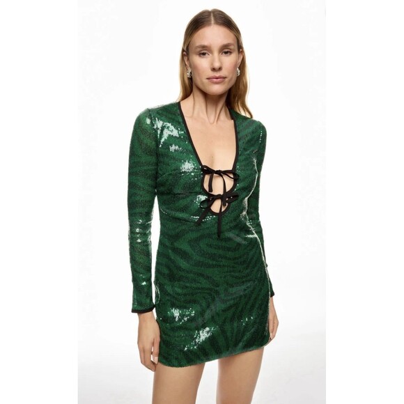 The Wolf Gang Brillo Sequin Dress in Green, Size M - Picture 1 of 11